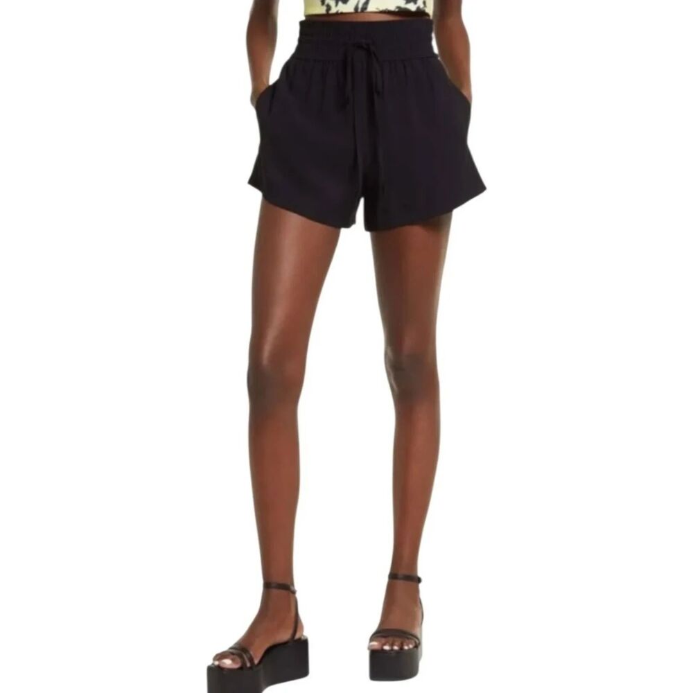 Open Edit Black High Rise Pull-On Shorts Size Small Elastic Waist Drawstring